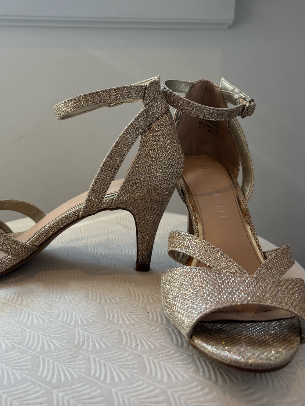 Kelly & Katie Metallic Gold Ankle-Strap Heeled Sandals